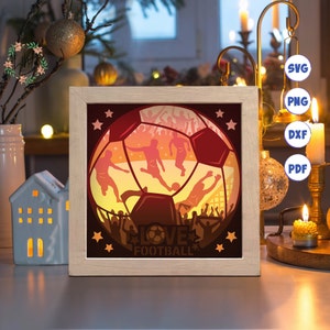 Ballon de football 3D, Svg Shadow Box, pour Cricut, silhouette, modèle en couches, fichiers papier découpé