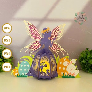 Fée Pâques 2 lanterne papier découpé, lanterne de Pâques svg, boîte ombre de Pâques, lanterne Silhouette de Pâques, boîte 3d de Pâques, boîte lumineuse Svg