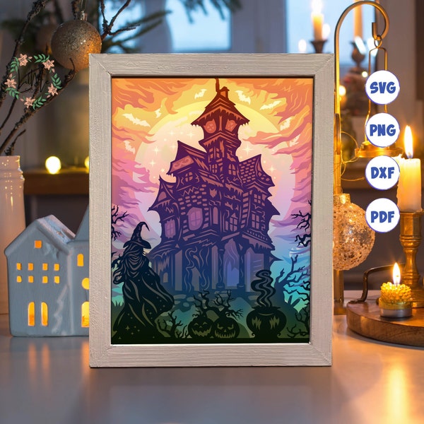 Haunted Castle Paper Cut Light Box Template, 3D Shadow Box SVG Files, Shadow Box Paper Cut, Light Box SVG, 3D Papercut Light Box SVG File