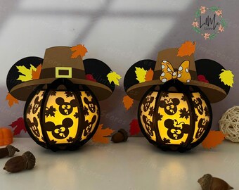 Pack 2 Thanksgiving Mouse Lantern Paper Cut, Mouse Lantern svg, Shadow Box, Thanksgiving Silhouette Lantern, Thanksgiving 3d Box, Light Box