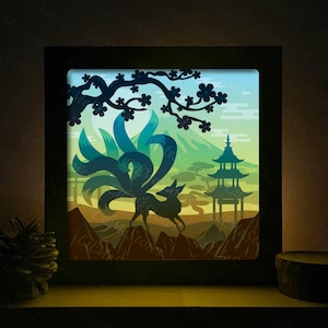 3D renard neuf queues, Shadow Box Svg, pour Cricut, pour la silhouette, modèle en couches, fichiers papier découpé