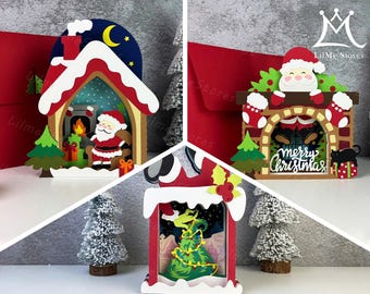 Pack 3 Christmas Pop-up Card SVG, Popup SVG Cutting File, Popup gift Cricut, Papercraft SVG, Paper Cut Light Box