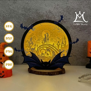 Nightmare Box 3 Paper Cut, Halloween Lantern svg, Halloween Shadow Box, Halloween Silhouette Lantern, Halloween 3d Box, Light Box Svg