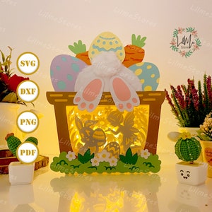 Lapin 1 Pâques panier boîte lanterne papier découpé, lanterne de Pâques svg, boîte d'ombre de Pâques, lanterne Silhouette de Pâques, boîte 3d de Pâques, boîte à lumière Svg