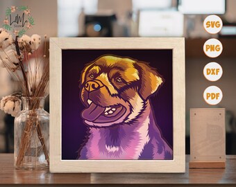 Rottweiler 3D, caja de sombras SVG, para Cricut, para Silhouette, plantilla en capas, archivos de corte de papel