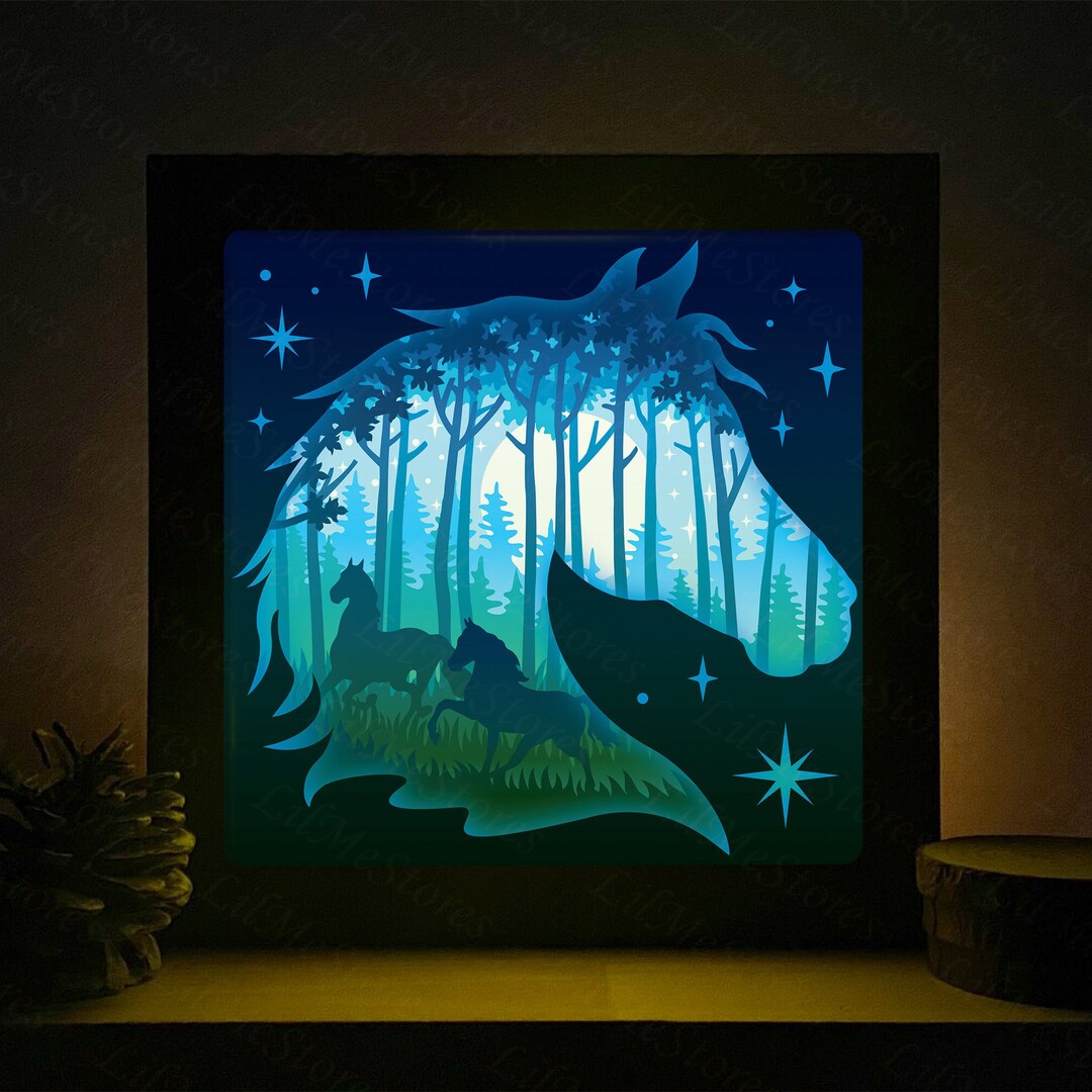 Horse Paper Cutting Light Box Template Files Shadow Paper Etsy