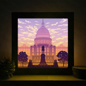Washington DC 3D, Caixa de Sombra Svg, Para Cricut, Para Silhouette, Modelo em Camadas, Arquivos de Corte de Papel