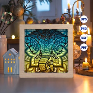 Elefante 3D 2, Caixa de Sombra Svg, Para Cricut, Para Silhouette, Modelo em Camadas, Arquivos de Corte de Papel