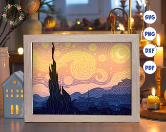 3D Starry Night Shadow Box SVG: Layered Paper Cut Template (Digital Files)