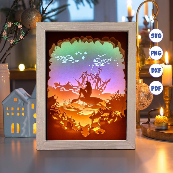 Ocean 3 Paper Cut Light Box Template, 3D Shadow Box SVG Files, Shadow Box Paper Cut, Light Box SVG, 3D Papercut Light Box SVG File