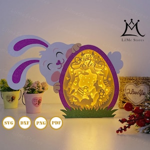 Happy Easter Egg Box Paper Cut, Egg Box svg, Christmas Shadow Box, Easter Silhouette Lantern, Easter3d Box, Light Box Svg 2