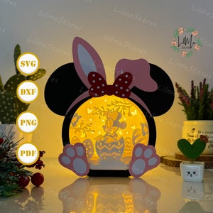 Mickey Pâques boîte 2 lanterne papier découpé, lanterne de Pâques svg, boîte d'ombre de Pâques, lanterne Silhouette de Pâques, boîte 3d de Pâques, boîte lumineuse Svg
