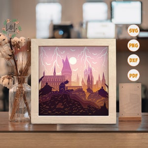 3D Magic School 2, Svg Shadow Box, pour Cricut, pour la silhouette, modèle en couches, fichiers papier découpé
