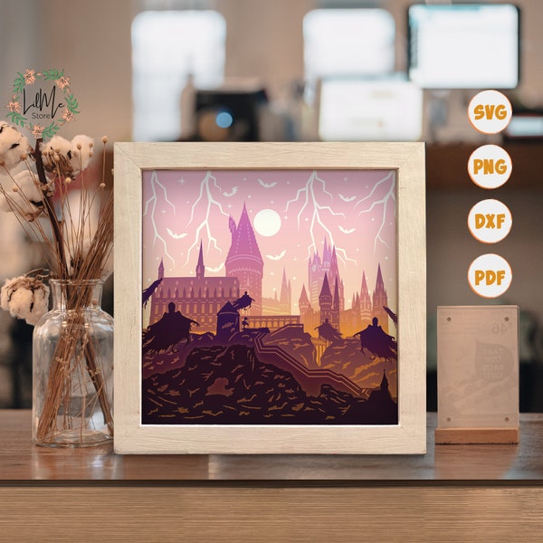 Magic School 2 Paper Cut Light Box Template, 3D Shadow Box SVG Files, Shadow Box Paper Cut, Light Box SVG, 3D Papercut Light Box SVG File