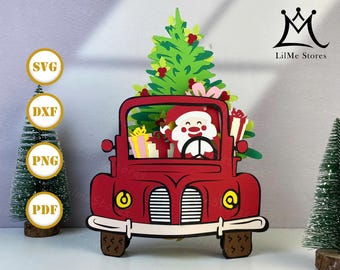 Truck Christmas Pop-up Card SVG, Popup SVG Cutting File, Popup gift Cricut, Papercraft SVG, Paper Cut Light Box