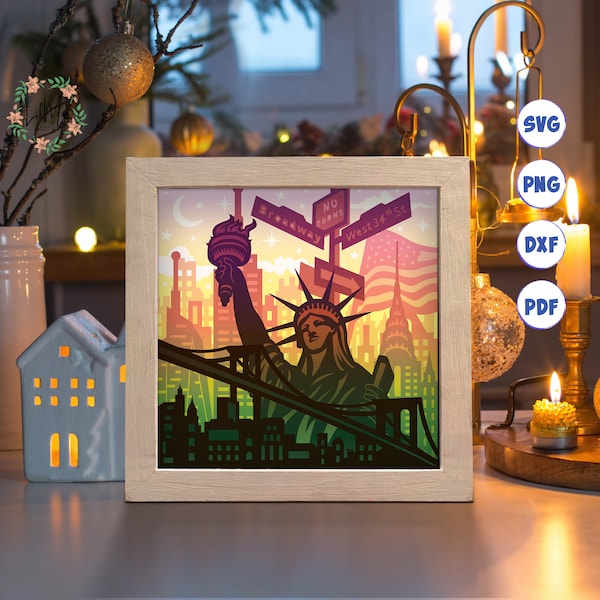 New York 3 Paper Cut Light Box Template, 3D Shadow Box SVG Files, Shadow Box Paper Cut, Light Box SVG, 3D Papercut Light Box SVG File