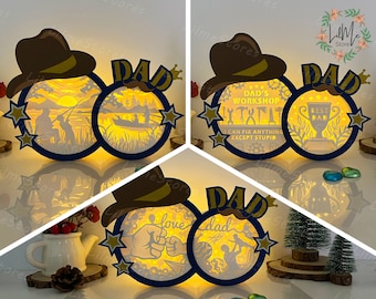 Pack 3 Dad Shadow Box Lantern Paper Cut: Father's Day SVG (Digital Files)