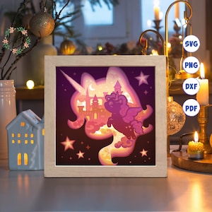 3D sprookjesachtige eenhoorn, Shadow Box Svg, voor Cricut, voor silhouet, gelaagde sjabloon, papier gesneden bestanden