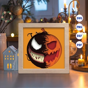 3D Kürbis Venom 1A, Shadow Box SVG, Für Cricut, Für Silhouette, Geschichtete Vorlage, Papierschnitt-Dateien