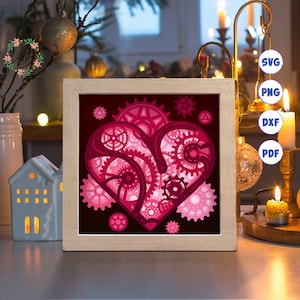 Engrenagem 3D Heart Gear 4, Caixa de Sombra Svg, Para Cricut, Para Silhouette, Modelo em Camadas, Arquivos de Corte de Papel