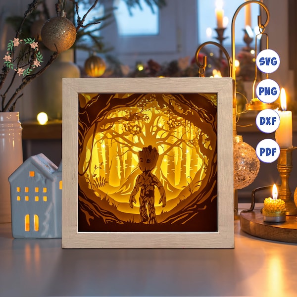 Jungle Square Paper Cut Light Box Template, 3D Shadow Box SVG Files, Shadow Box Paper Cut, Light Box SVG, 3D Papercut Light Box SVG File