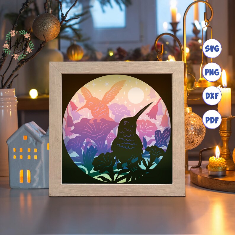 Hummingbird Shadow 3D Hummingbird Shadow Box SVG: Layered Paper Cut Template (digital ...