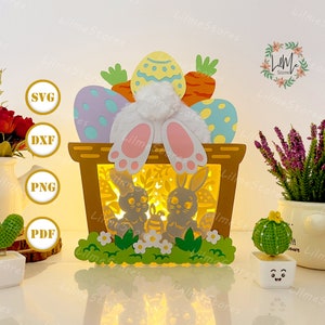 Lapin 2 Pâques panier boîte 1 lanterne papier découpé, lanterne de Pâques svg, boîte d'ombre de Pâques, lanterne Silhouette de Pâques, boîte 3d de Pâques, caisson lumineux