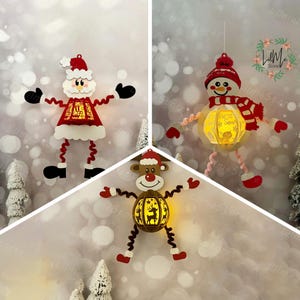 Pack 3 Weihnachtshängende Laterne Papierschnitt, Weihnachtslaterne svg, Weihnachtsschattenbox, Weihnachtssilhouette Laterne, Weihnachten 3d Box, Light Box SVG