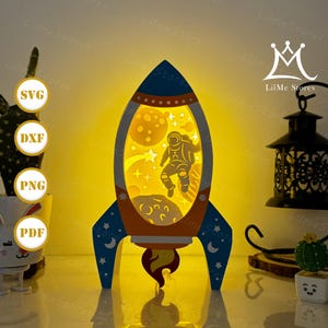 Astronaut 1 Rocket Box Paper Cut, Rocket Box svg, Rocket Shadow Box, Rocket Silhouette Lantern, Rocket 3d Box, Light Box Svg