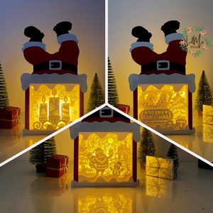 Pack 3 Xmas 2 Santa Box Lantern Paper Cut, Xmas Lantern svg, Xmas Shadow Box, Christmas Silhouette Lantern, Santa Box 3d Box, Light Box Svg