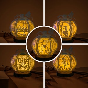 Pack 5 Halloween 1 Pumpkin Lantern Paper Cut, Pumpkin Lantern svg, Halloween Shadow Box, Halloween Silhouette Lantern, Pumpkin 3d Box