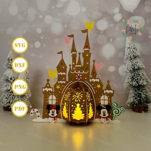 Schloss Weihnachtslaterne Papierschnitt, Weihnachtslaterne svg, Weihnachtsschattenbox, Weihnachtssilhouette Laterne, Weihnachten 3d Box, Light Box SVG