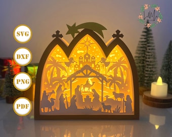 Nativity Scene Paper Cut Light Box: Christmas Lantern SVG (Digital Files)