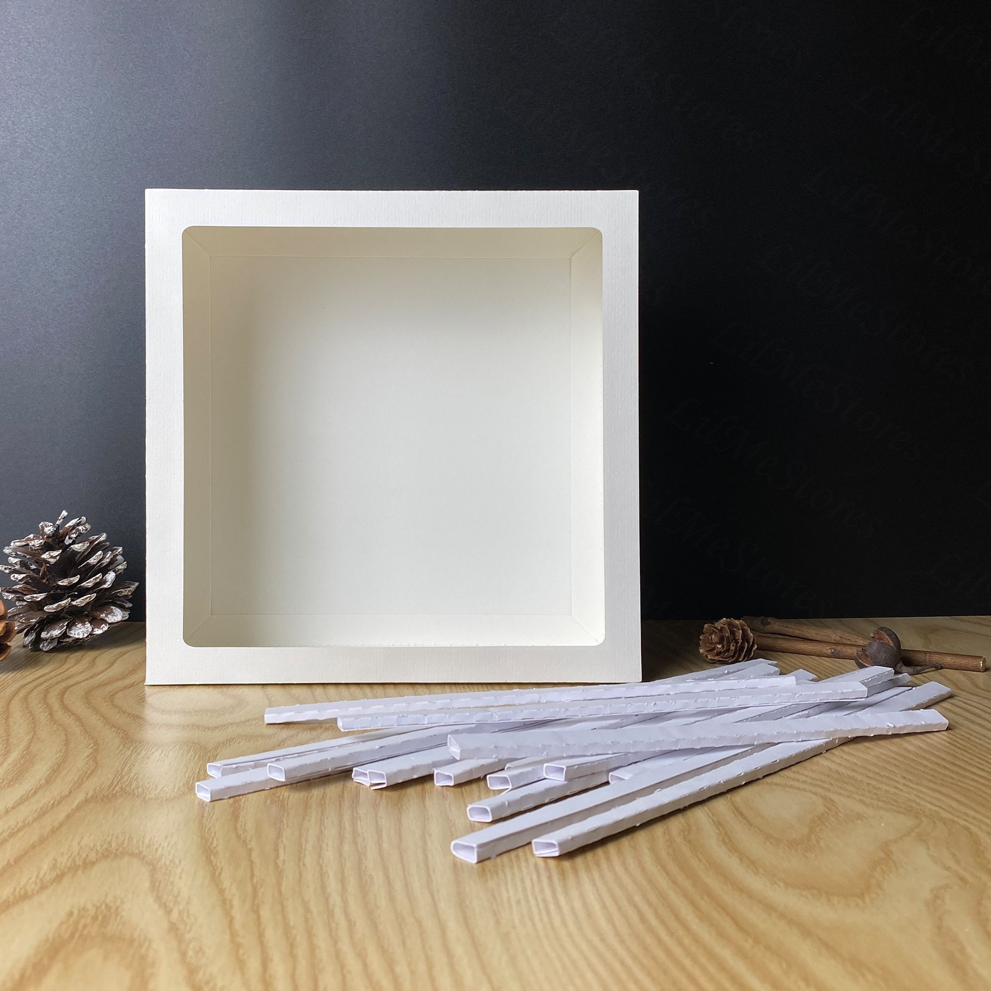 8x8 Shadow Box Frame White, 1.125 inches Deep Real Wood Rustic Shadowbox  Displa