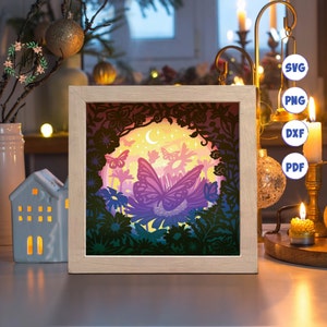 Mariposa 3D 2, Caja de sombras SVG, Para Cricut, Para Silhouette, Plantilla en capas, Archivos de corte de papel
