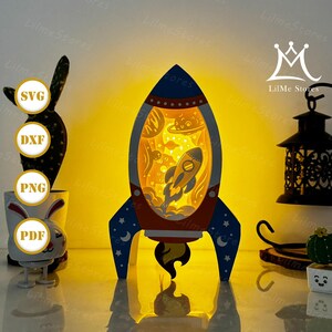Astronaut Rocket Box Paper Cut, Rocket Box  svg, Rocket Shadow Box, Rocket Silhouette Lantern, Rocket 3d Box, Light Box Svg