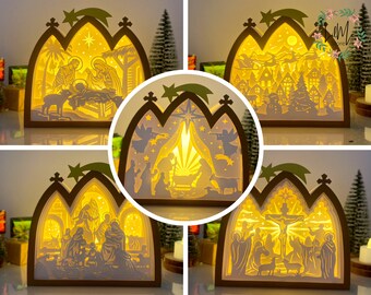 Pack 5 Nativity House Box Lantern SVG: Christmas Shadow Box (Digital Files)