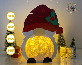 Snowman Gnome Papercut Light Box: Xmas Lantern SVG (Digital Files)