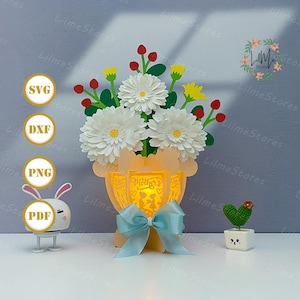 Blumenstrauß 1 Laterne Papierschnitt, Blumenstrauß Laterne svg, Blumenstrauß Schattenbox, Blumensilhouette Laterne, Blume 3d Box, Light Box svg