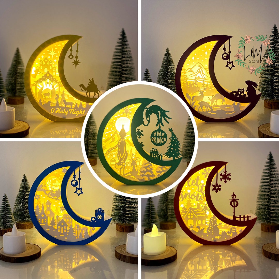 Pack 5 Christmas Moon Christmas Lantern SVG for Cricut Projects DIY ...