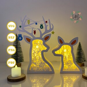 Santa & Deer Paper Cut Light Box: Christmas Lantern SVG, PDF, PNG