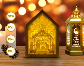 Nativity Scene Paper Cut Light Box: Xmas Lantern SVG, 3D House (Digital Files) 1