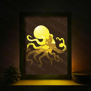 Polpo 3D, Shadow Box SVG, per Cricut, per Silhouette, modello a strati, file di carta tagliata