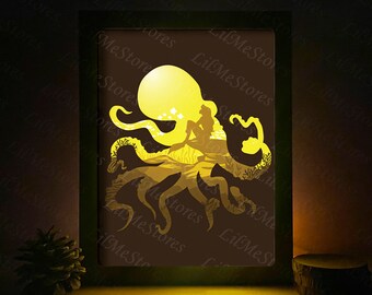 3D Octopus, Shadow Box Svg, For Cricut, For Silhouette, Layered Template, Paper Cut Files