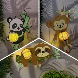 Pack 3 Tierlaterne Papierschnitt, Tierlaterne svg, Tier Schattenbox, Tier Silhouette Laterne, Tier 3d Box, Light Box svg