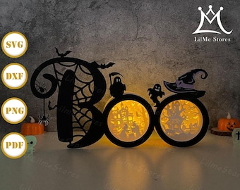 Boo Box Lantern Paper Cut, Halloween Lantern svg, Halloween Shadow Box, Halloween Silhouette Lantern, Halloween 3d Box, Light Box