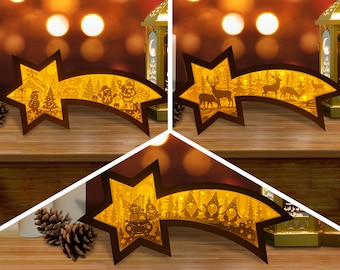 Pack 3 Christmas Star Lantern Paper Cut SVG: 3D Light Box (Digital Download) 1