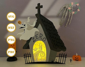 Nightmare Box 2 Lantern Paper Cut, Halloween Lantern svg, Halloween Shadow Box, Halloween Silhouette Lantern, Halloween 3d Box, Light Box
