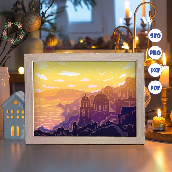 Greece Paper Cut Light Box Template, 3D Shadow Box SVG Files, Shadow Box Paper Cut, Light Box SVG, 3D Papercut Light Box SVG File