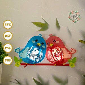 Vogel Paar Laterne Papierschnitt, Vogel Laterne svg, Vogel Schattenbox, Valentine Silhouette Laterne, Valentine 3d Box, Light Box svg